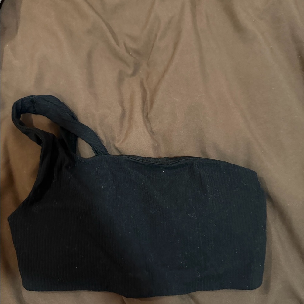 Black One-Shoulder ribbed bra